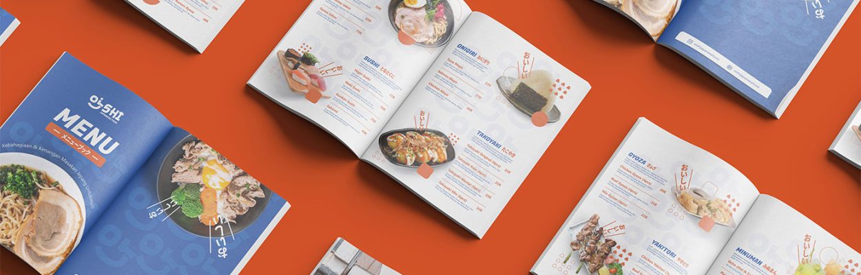 Desain mebu book merek kedai jepang oishi